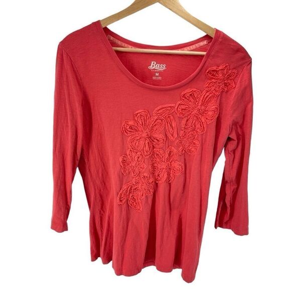 G.H Bass & Co. Women’s Cotton Textured Flower 3/4 Sleeve Top Pink Size Medium - Picture 1 of 9
